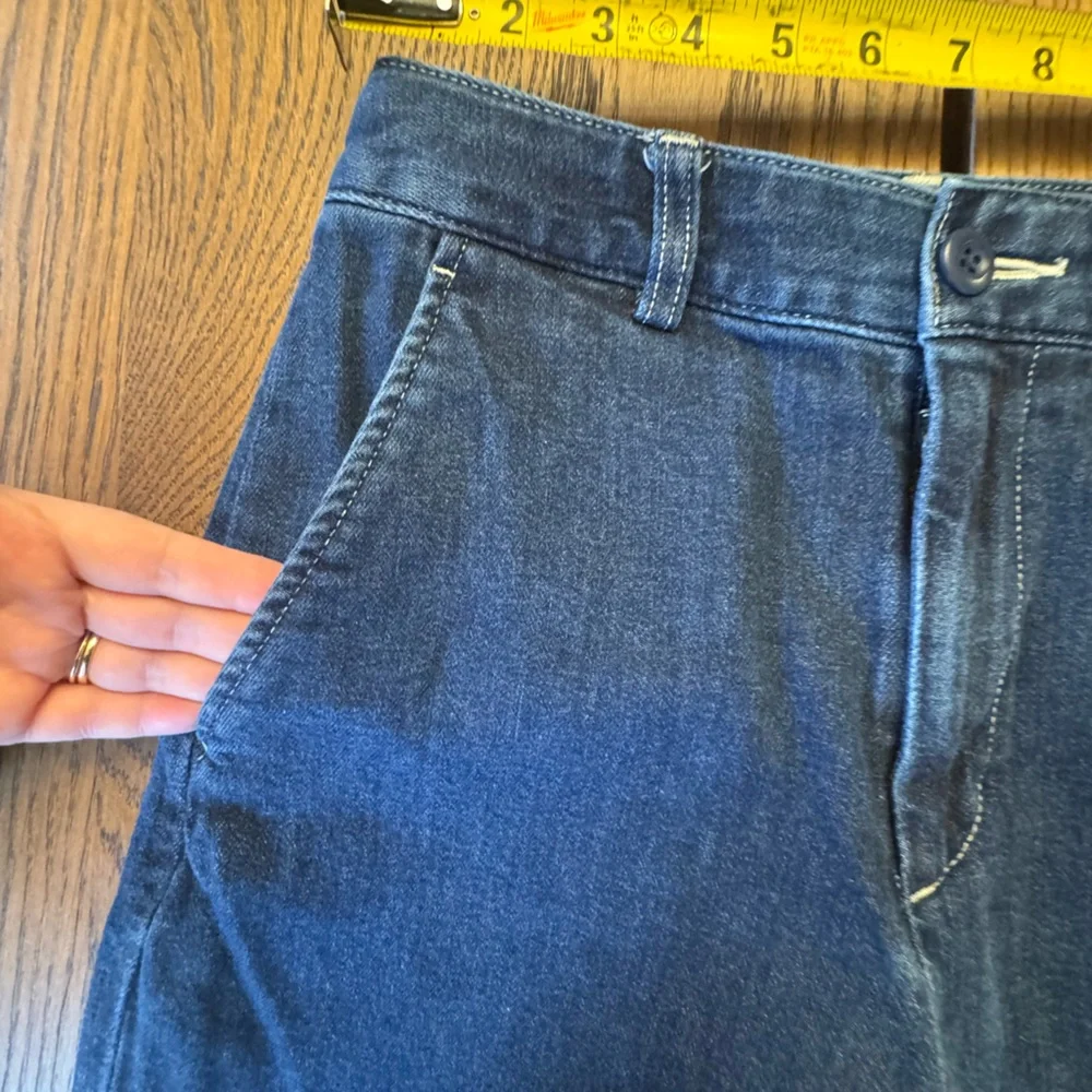 Uniqlo Women High Waisted Wide Straight Pants Size‎ 0 Denim Dark Blue